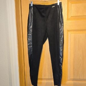 Marc New York Black Faux Leather-Trim Skinny Pants